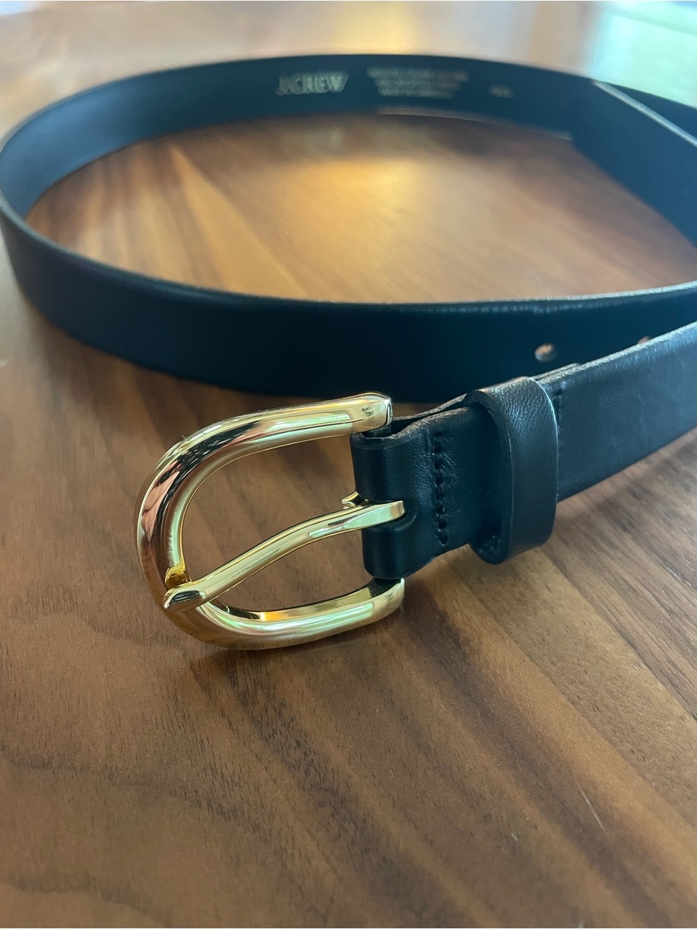 J. Crew Black Leather Belt with Shiny Gold Buckle